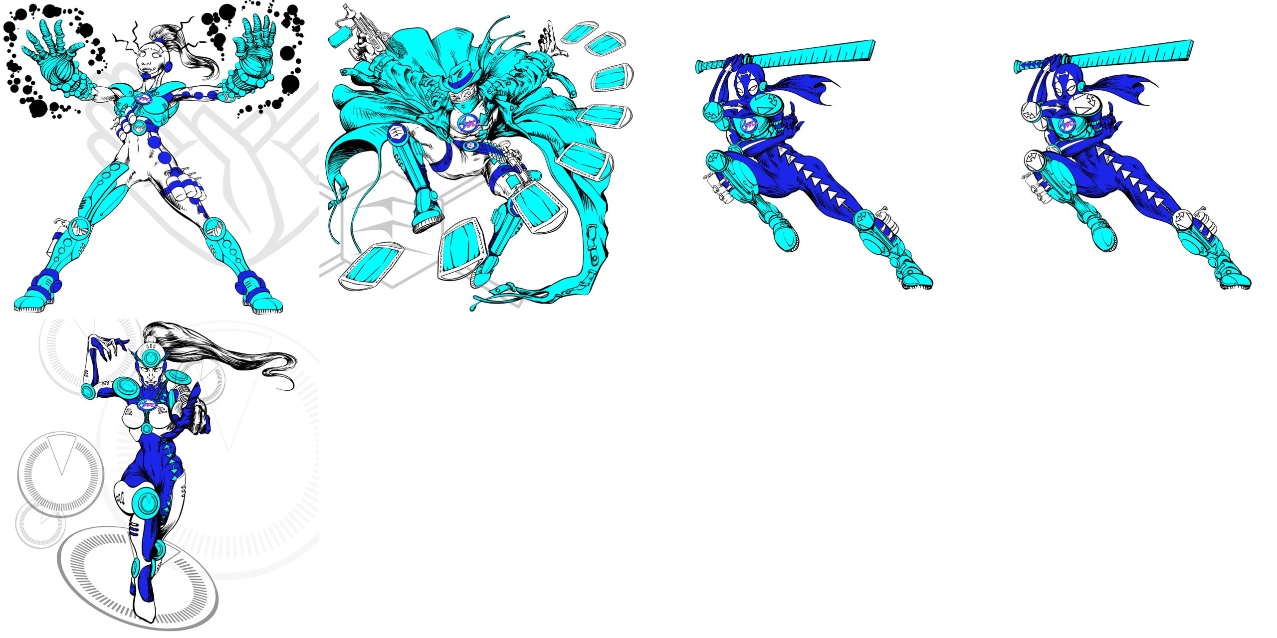 Illustration of Miss Minute, a superhero middle eastern female character, with a giant Clock design Logotype emphasizing time management and urgency in pandemics issues and health preventive measures. She is in a high-tech suit with long flowing hair, dynamic pose, vibrant pink and blue colors, and digital background elements.