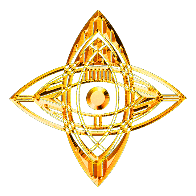 A four-branch golden ornate rune